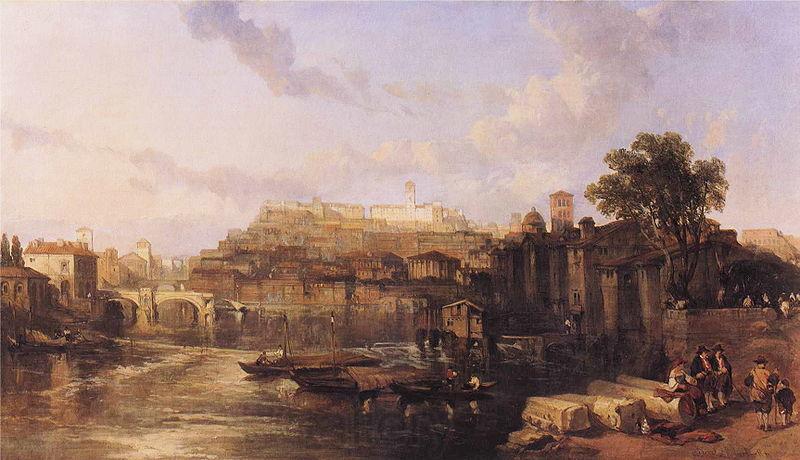 David Roberts View on the Tiber Looking Towards Mounts Palatine and Aventine Norge oil painting art